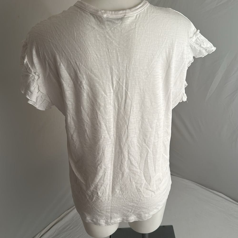 Another Love White Flutter Sleeve Split Neck T-Sh… - image 4